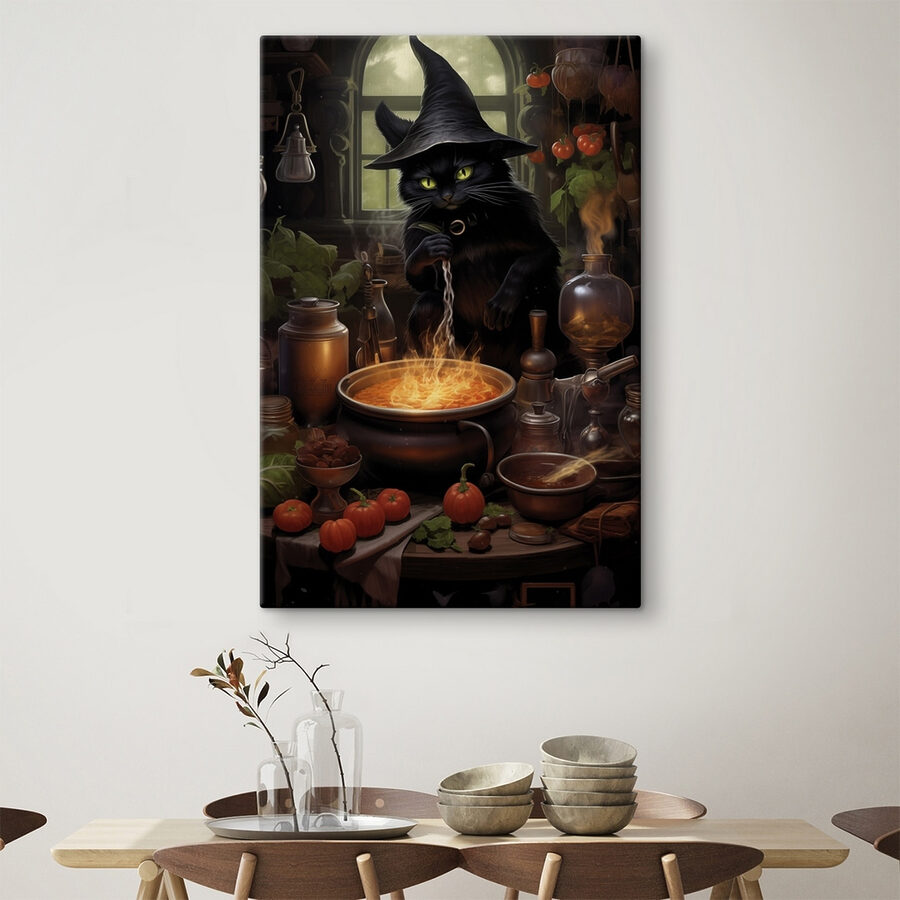 Cat in a person hat cooking a pot of food Cat in a person hat cooking a pot of food