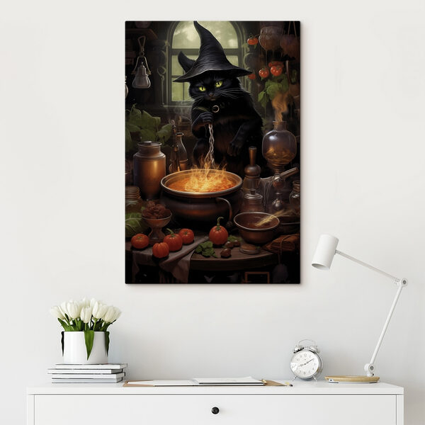 Cat in a person hat cooking a pot of food Cat in a person hat cooking a pot of food