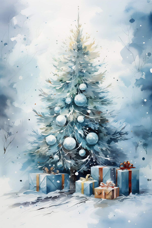 Watercolor of a christmas tree with presents Watercolor of a christmas tree with presents