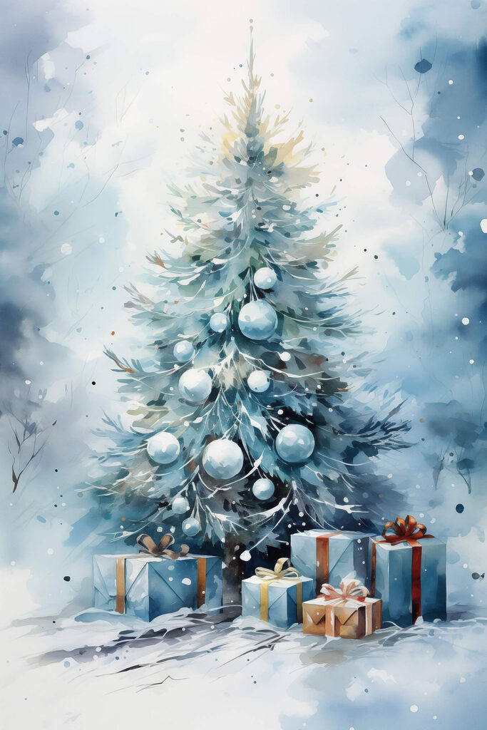 Watercolor of a christmas tree with presents Watercolor of a christmas tree with presents