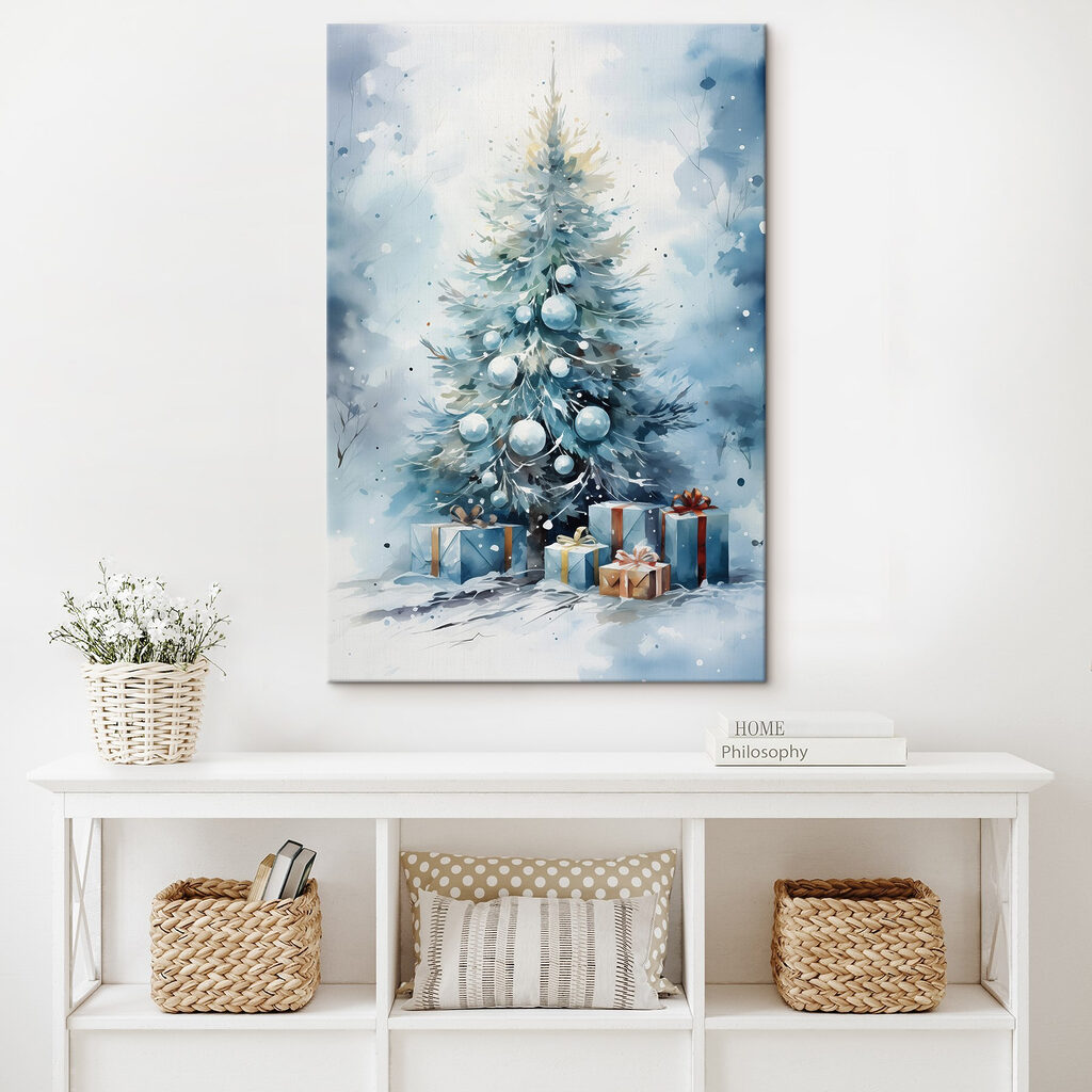 Watercolor of a christmas tree with presents Watercolor of a christmas tree with presents