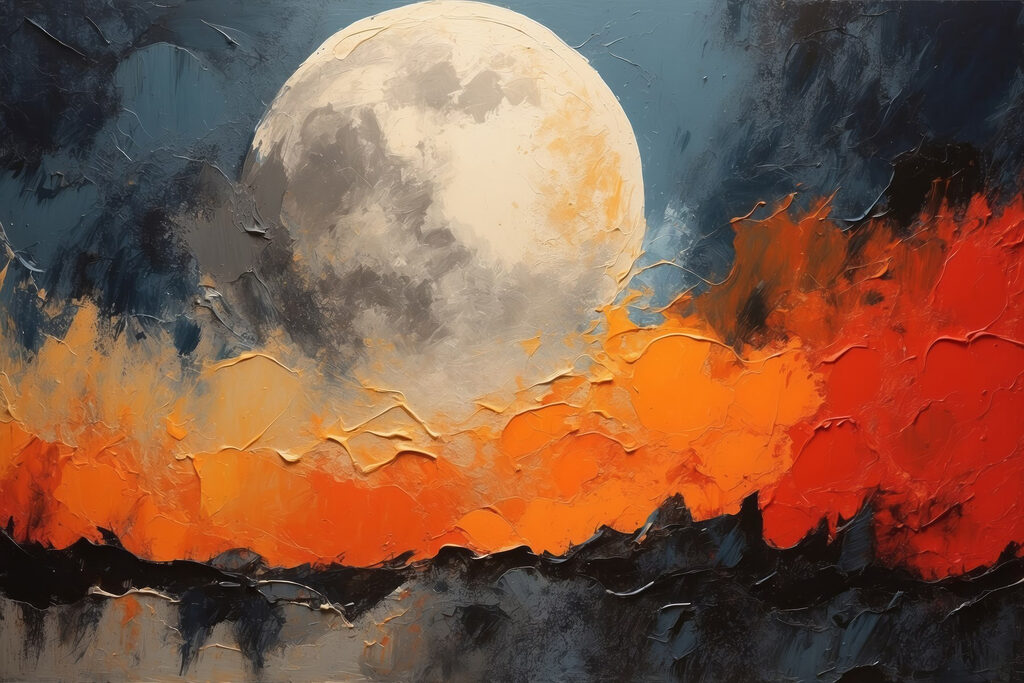Painting of a moon and fire