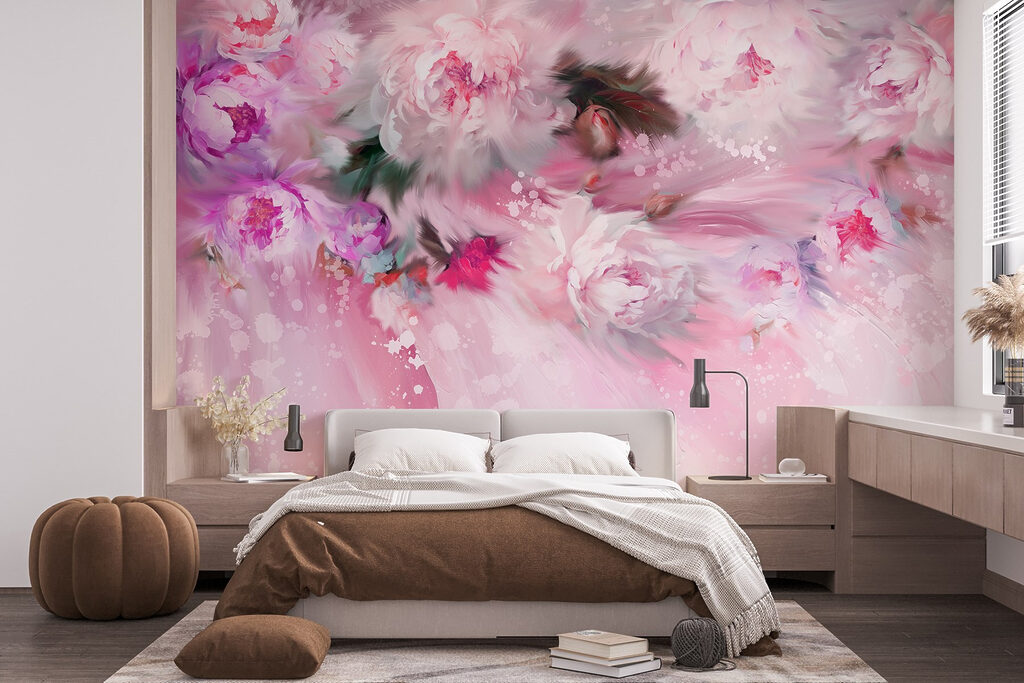 Painting of flowers on a pink background
