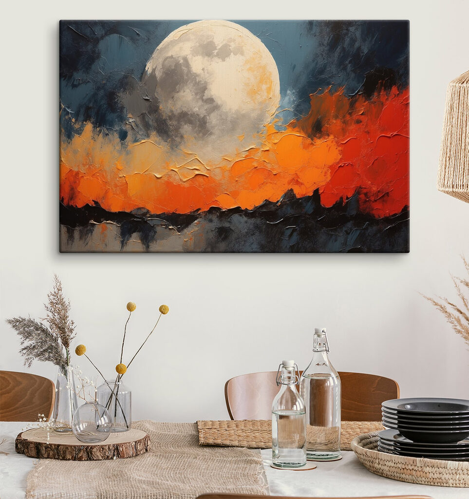 Painting of a moon and fire