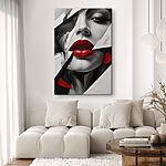 Obraz Czerwone usta pośród abstrakcyjnego wzoru