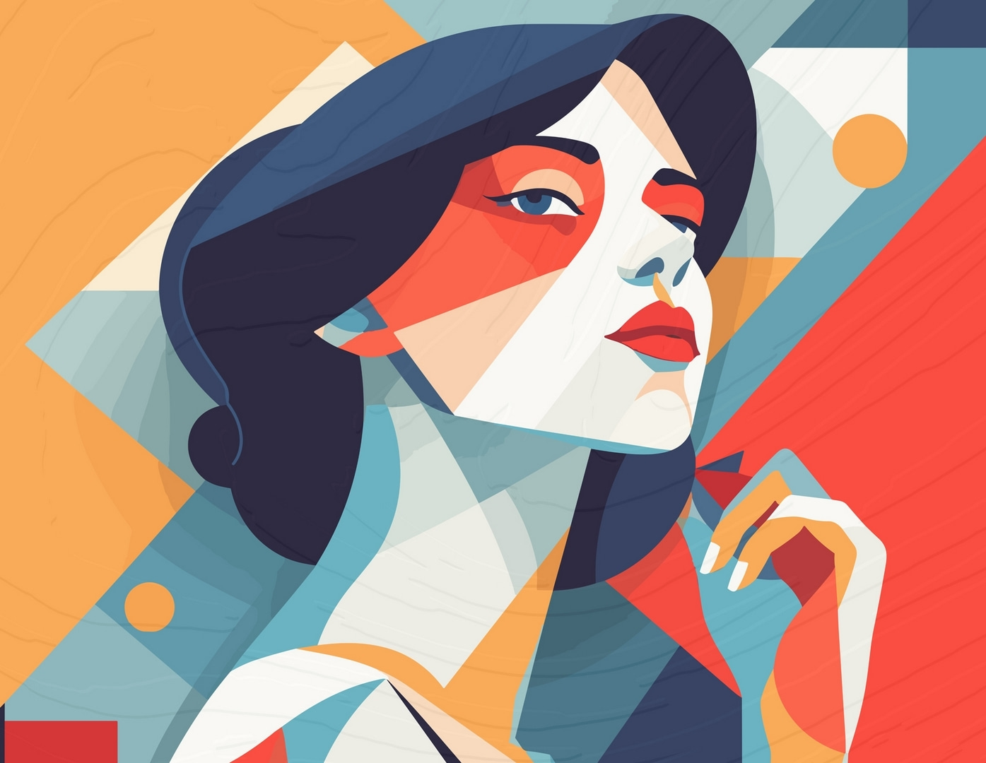 Woman with blue hair and red and white makeup