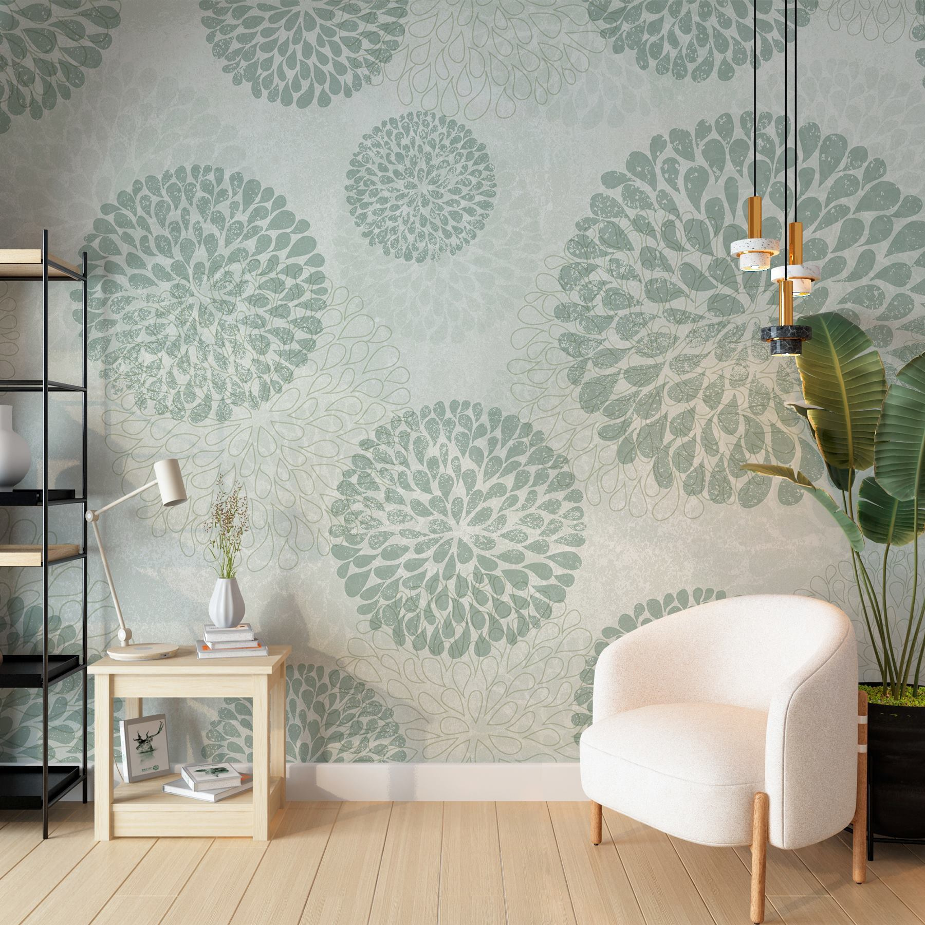 Wallpaper with circles and flowers Wallpaper with circles and flowers