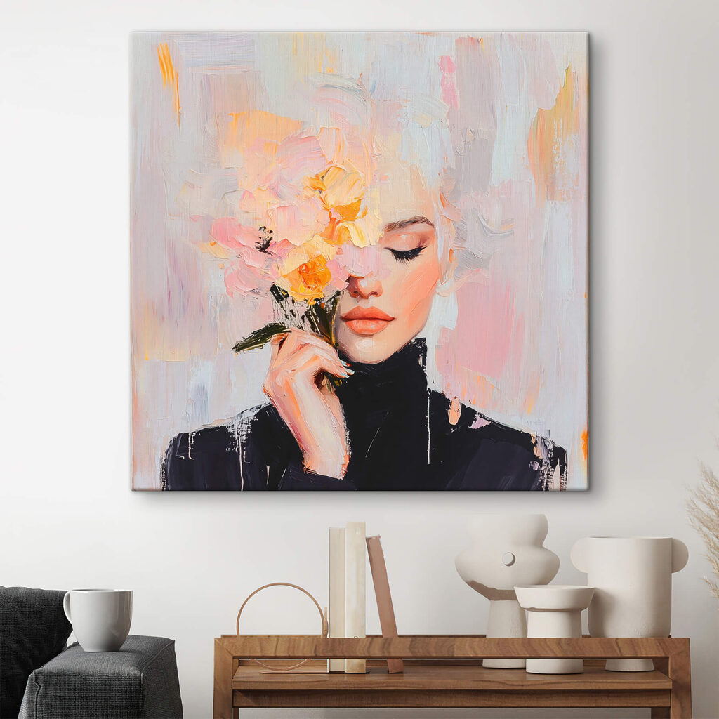 Painting of a woman holding flowers