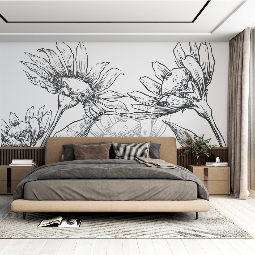 Drawing of flowers with leaves Drawing of flowers with leaves
