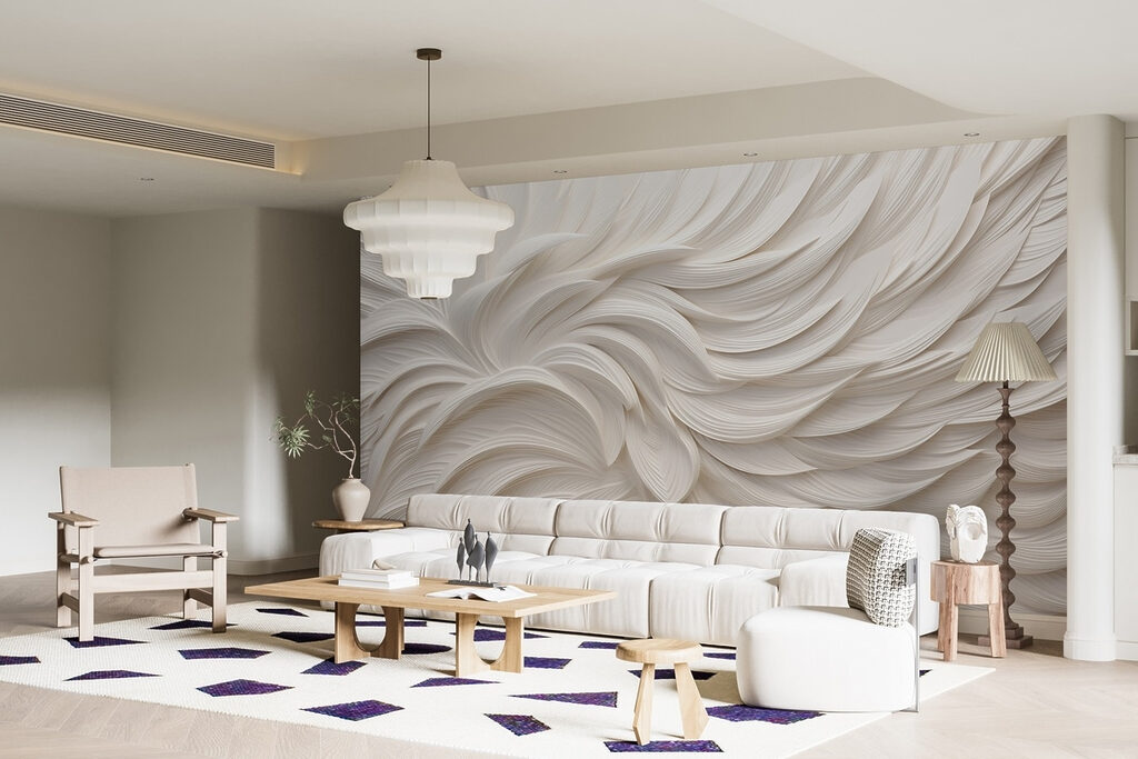 White textured surface with white feathers