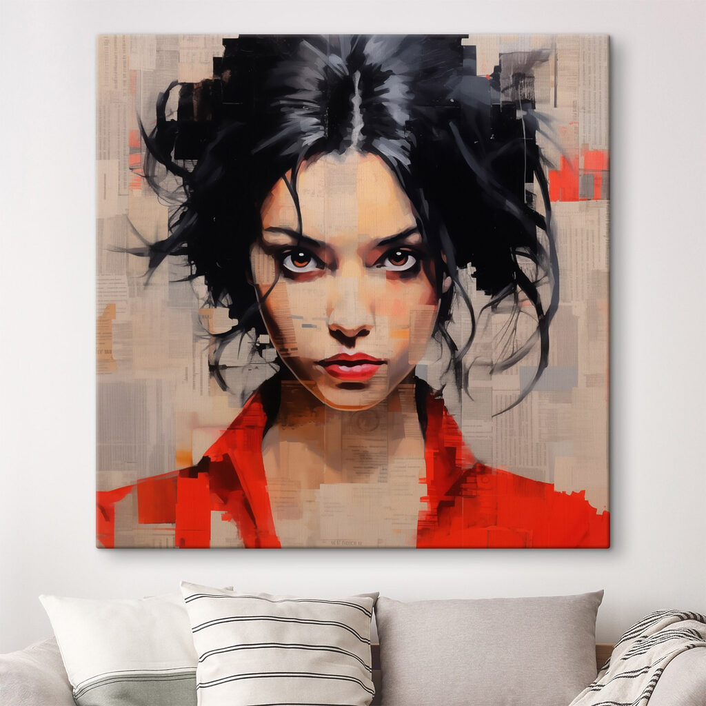 Woman with black hair and red shirt