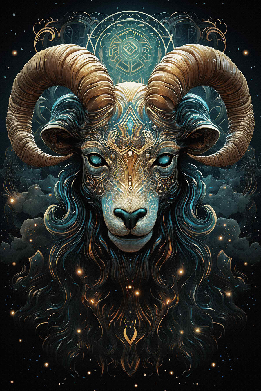 Painting of a ram with a pattern on it Painting of a ram with a pattern on it