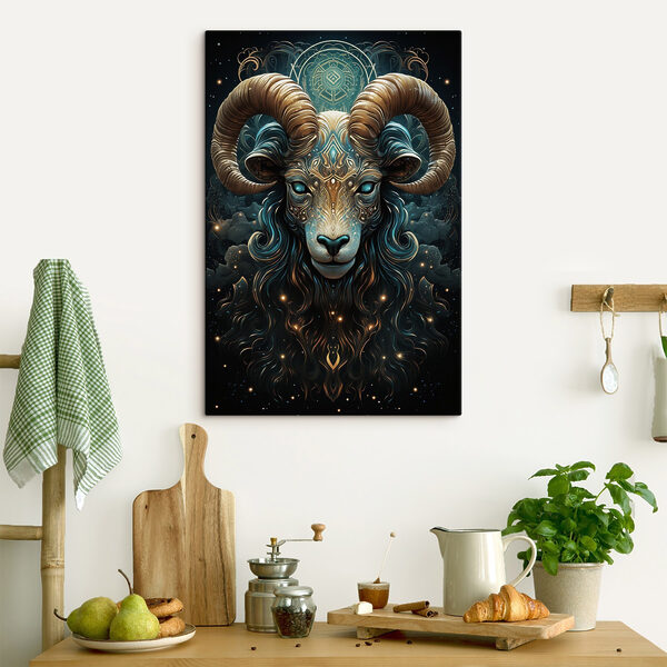 Painting of a ram with a pattern on it Painting of a ram with a pattern on it