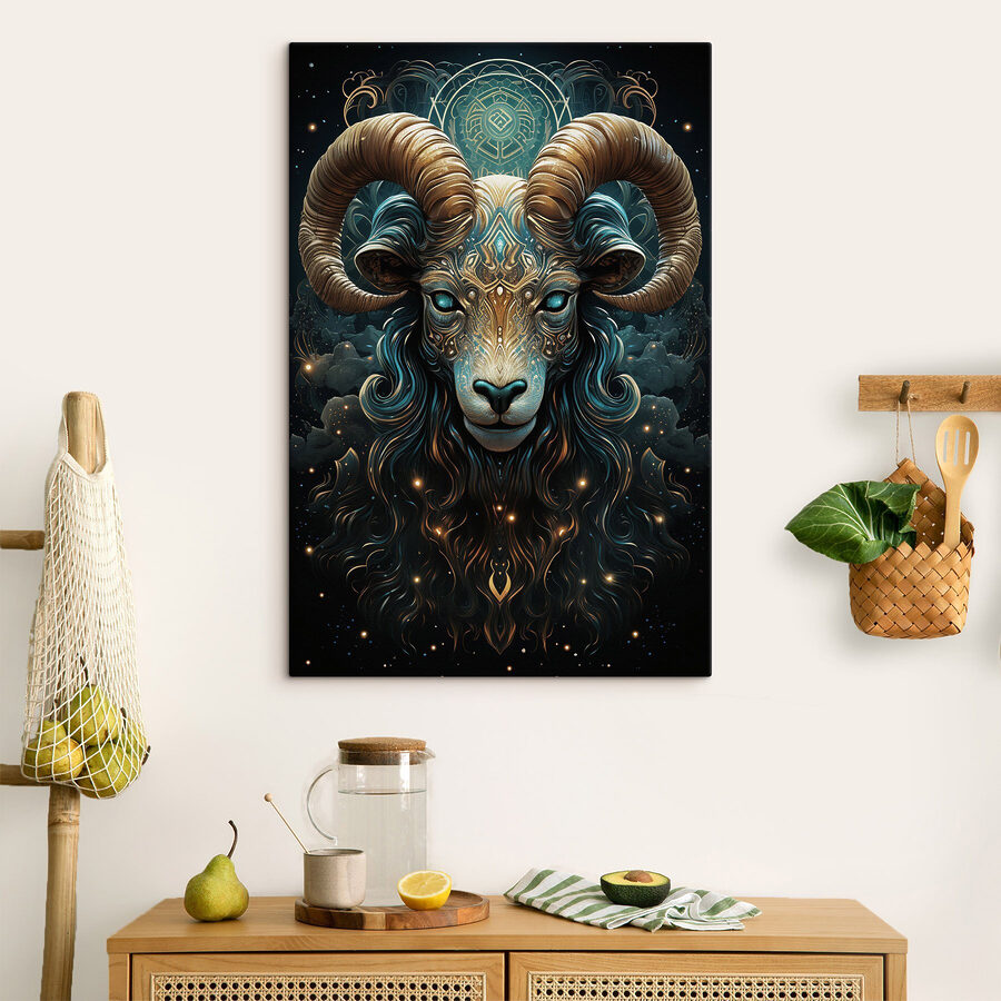 Painting of a ram with a pattern on it Painting of a ram with a pattern on it