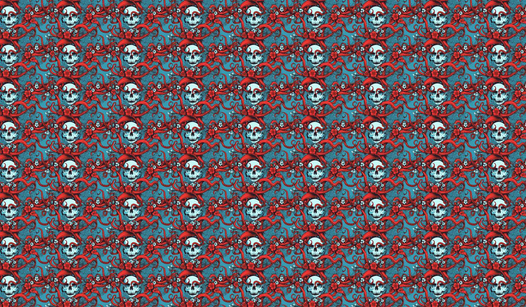 Pattern of skulls in red hats Pattern of skulls in red hats