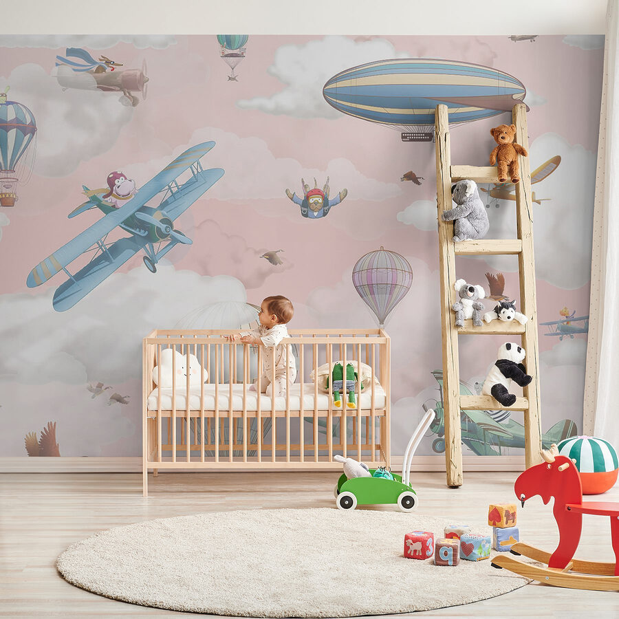 Wallpaper with airplanes and hot air balloons Wallpaper with airplanes and hot air balloons
