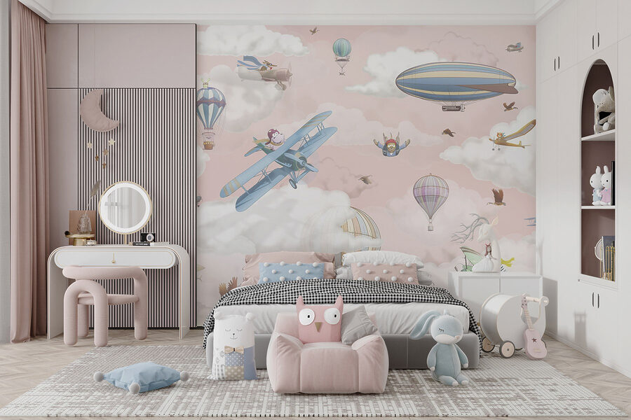 Wallpaper with airplanes and hot air balloons Wallpaper with airplanes and hot air balloons