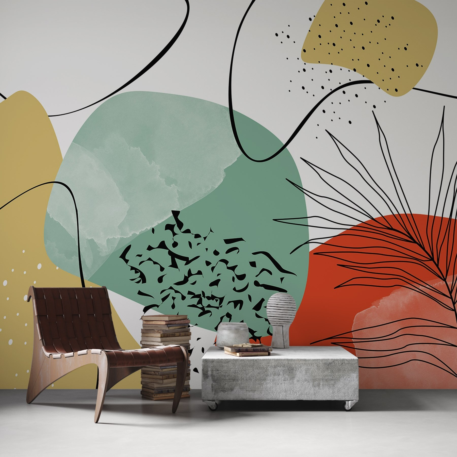 Colorful art with black and red and yellow shapes