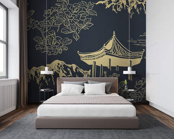 Pagoda i góry z kwiatami Pagoda i góry z kwiatami