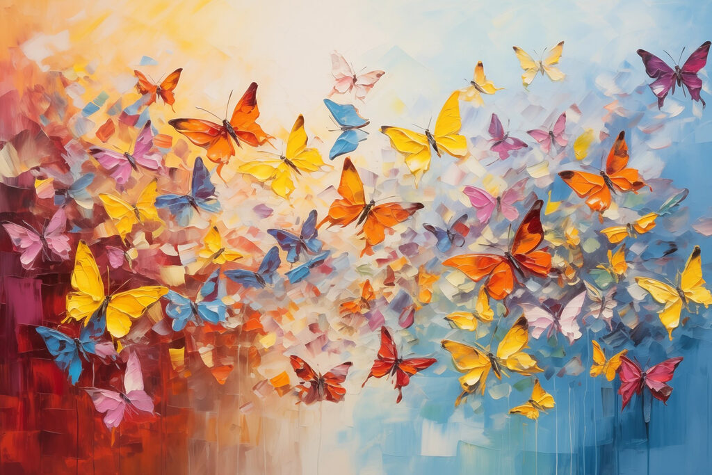 Group of butterflies flying in the air