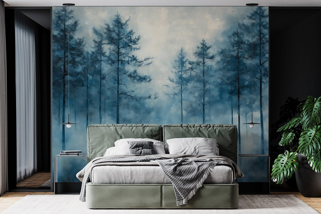 Foggy forest with trees