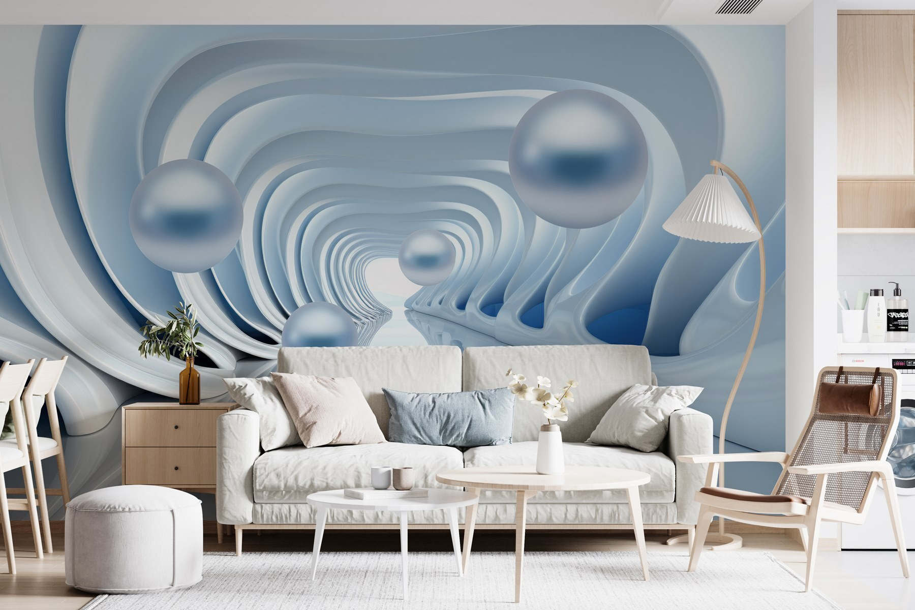 Fluid shapes and floating orbs abound