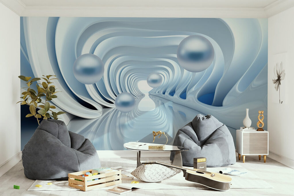 Fluid shapes and floating orbs abound