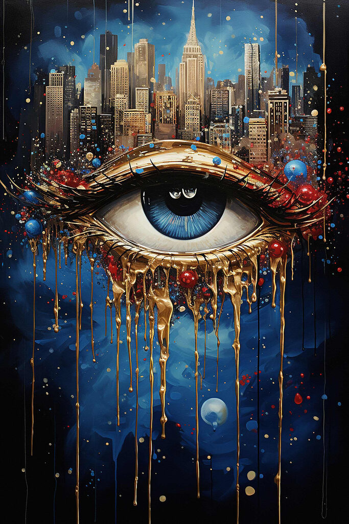 Mysterious eye with city reflection