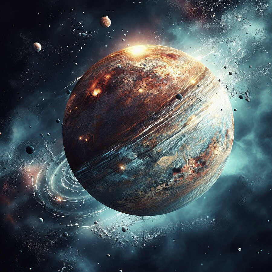 Planeta w kosmosie z gwiazdami i planetami
