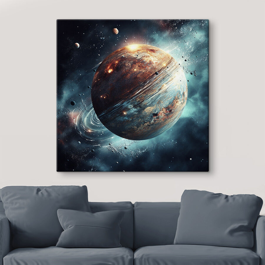 Planeta w kosmosie z gwiazdami i planetami