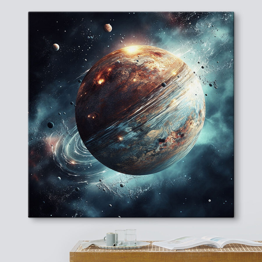 Planeta w kosmosie z gwiazdami i planetami