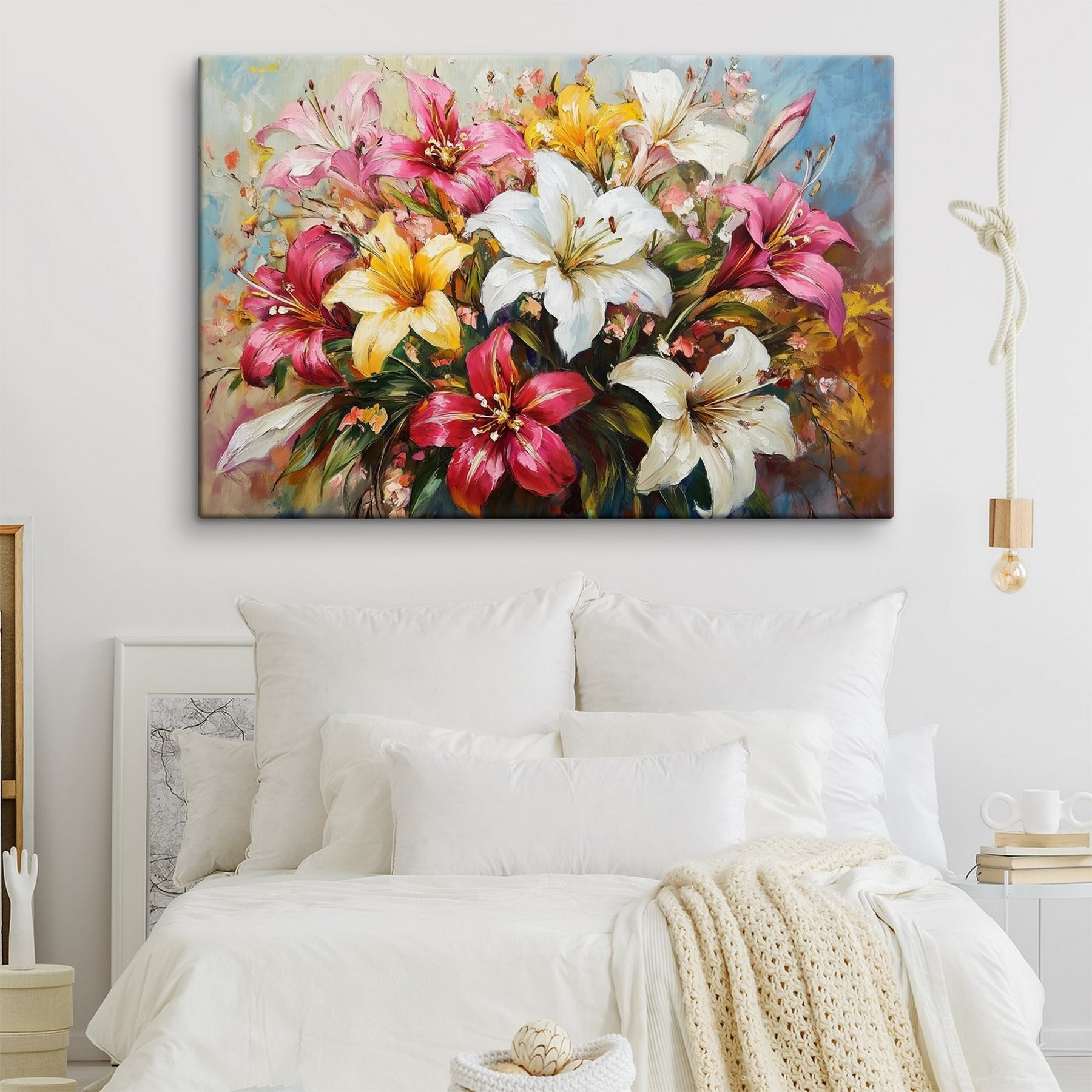 Painting of flowers on a blue background