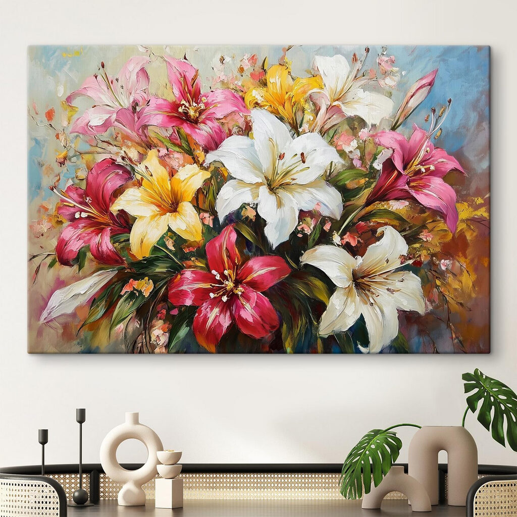 Painting of flowers on a blue background