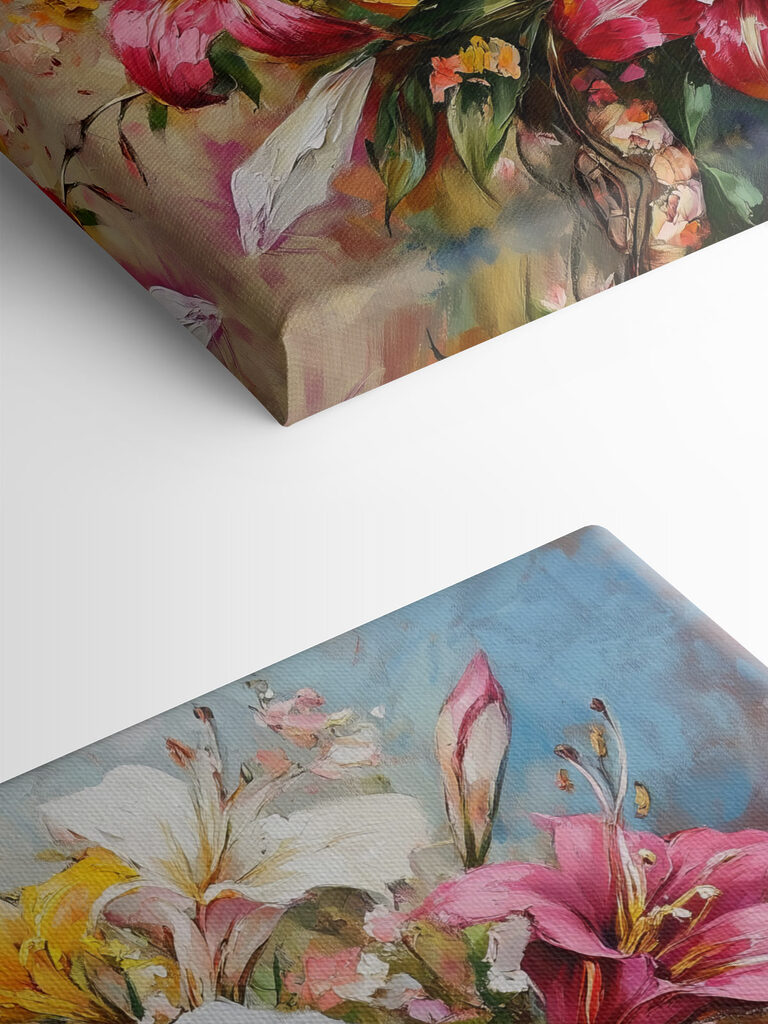 Painting of flowers on a blue background