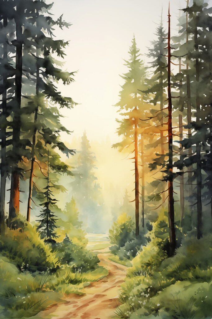 Watercolor painting of a forest Watercolor painting of a forest