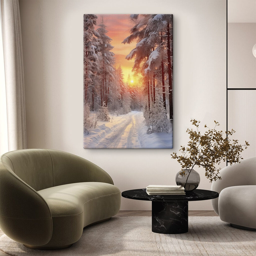 Snow covered road in a forest