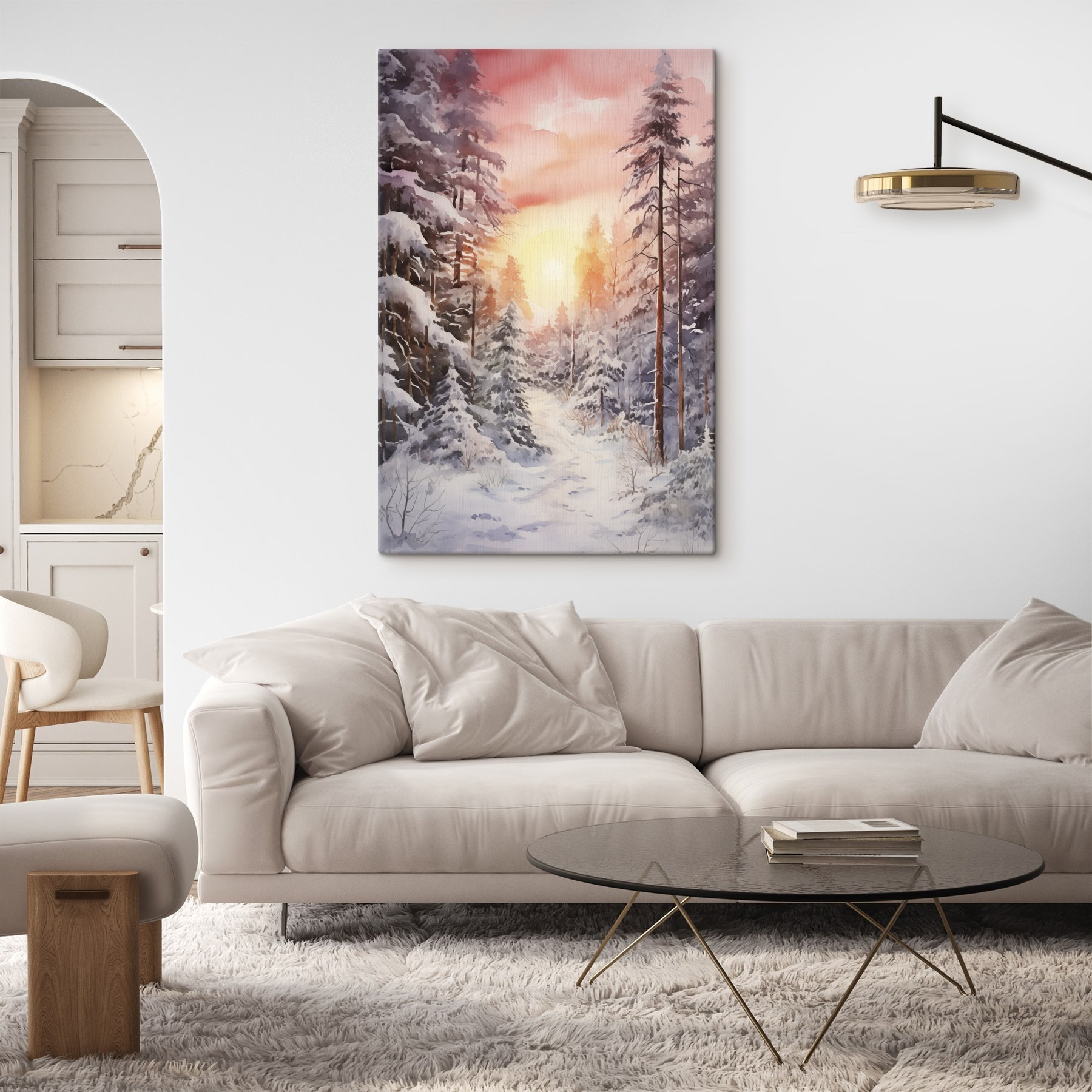 Watercolor painting of a snowy forest Watercolor painting of a snowy forest