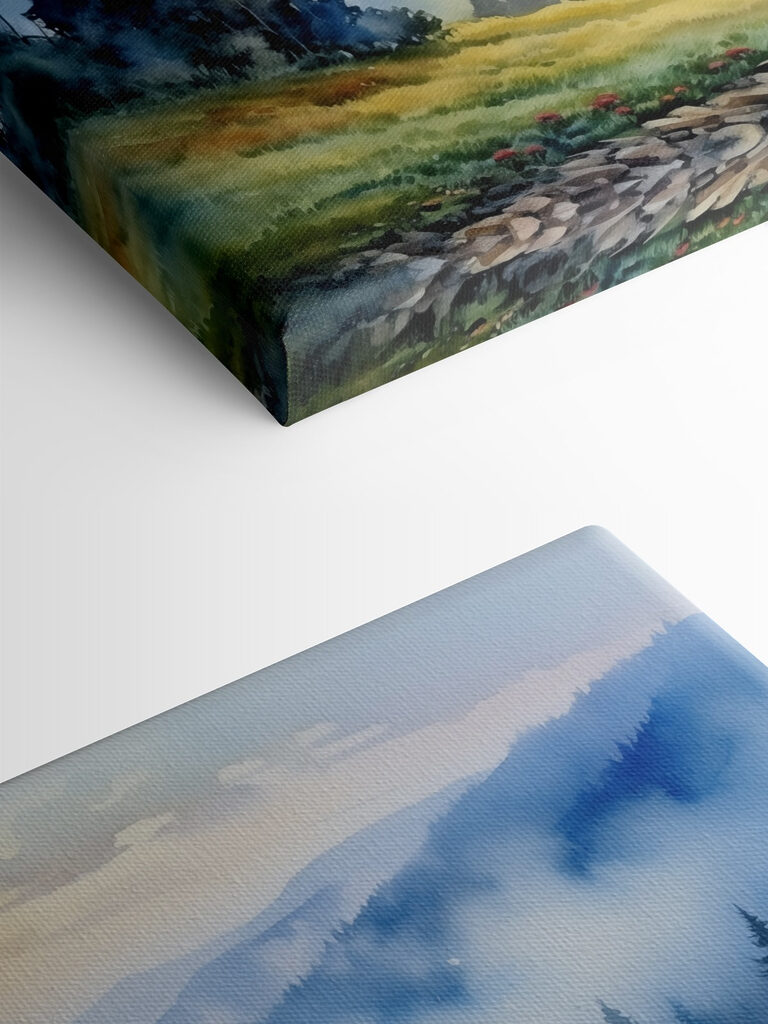 Painting of a village in the mountains