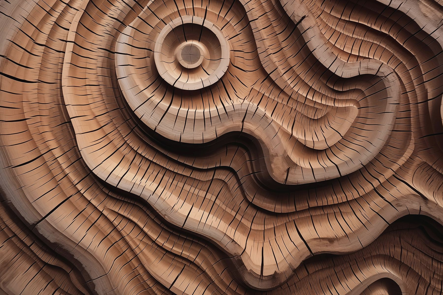 Wood carving with a spiral pattern