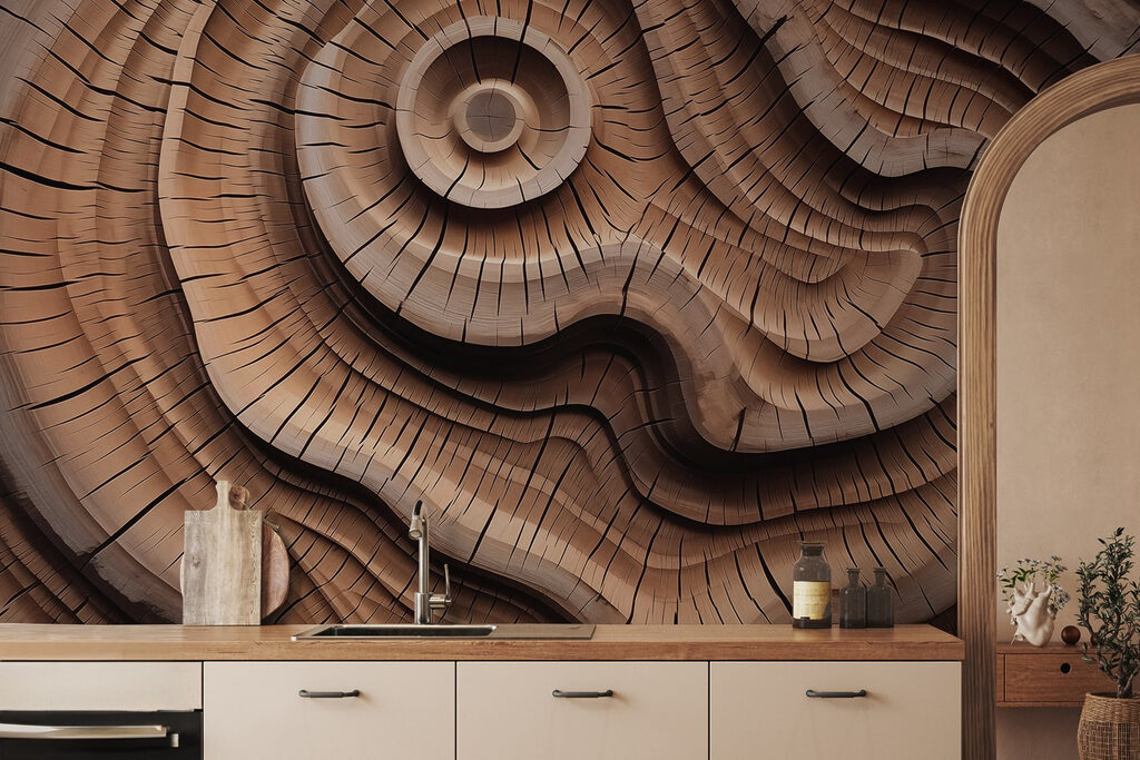 Wood carving with a spiral pattern