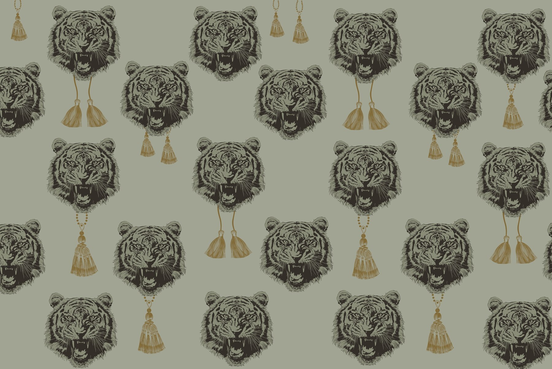 Pattern of tiger heads with tassels Pattern of tiger heads with tassels