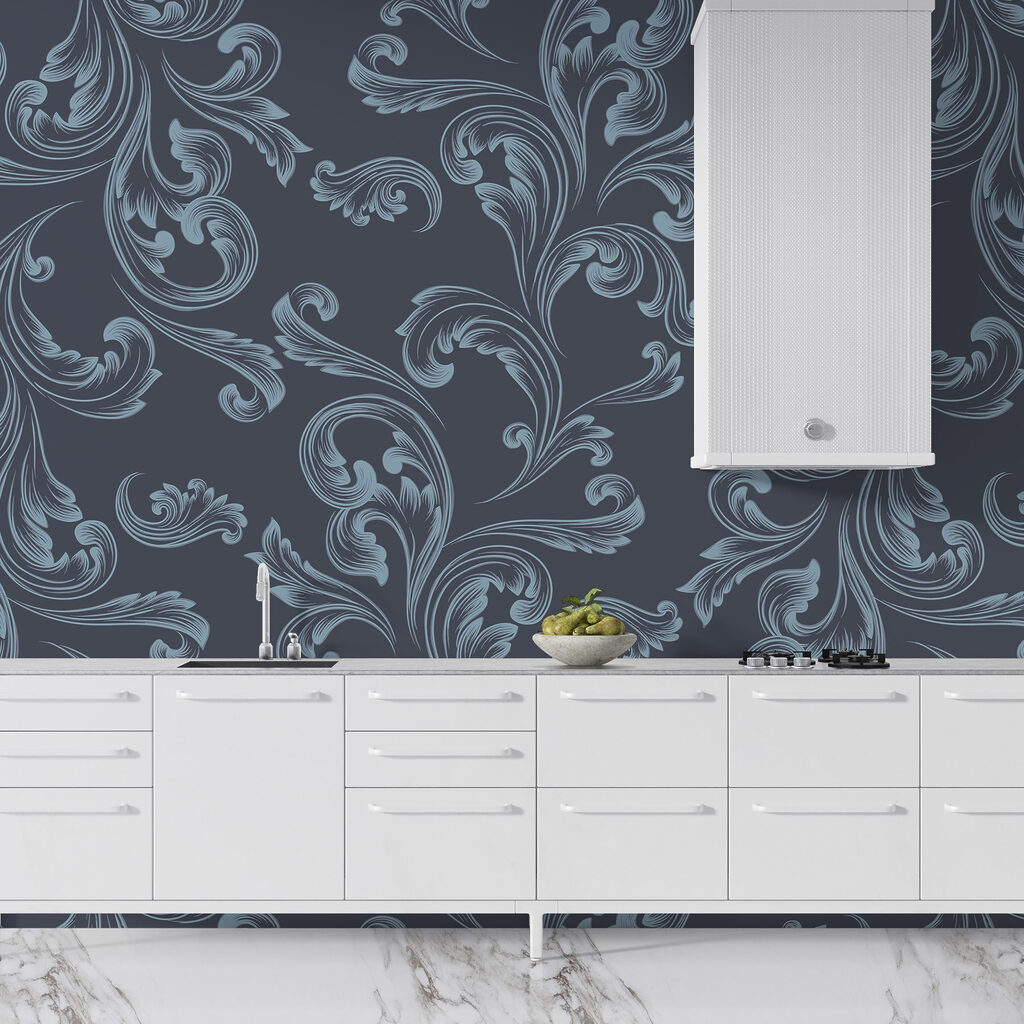 Pattern of swirls on a blue background