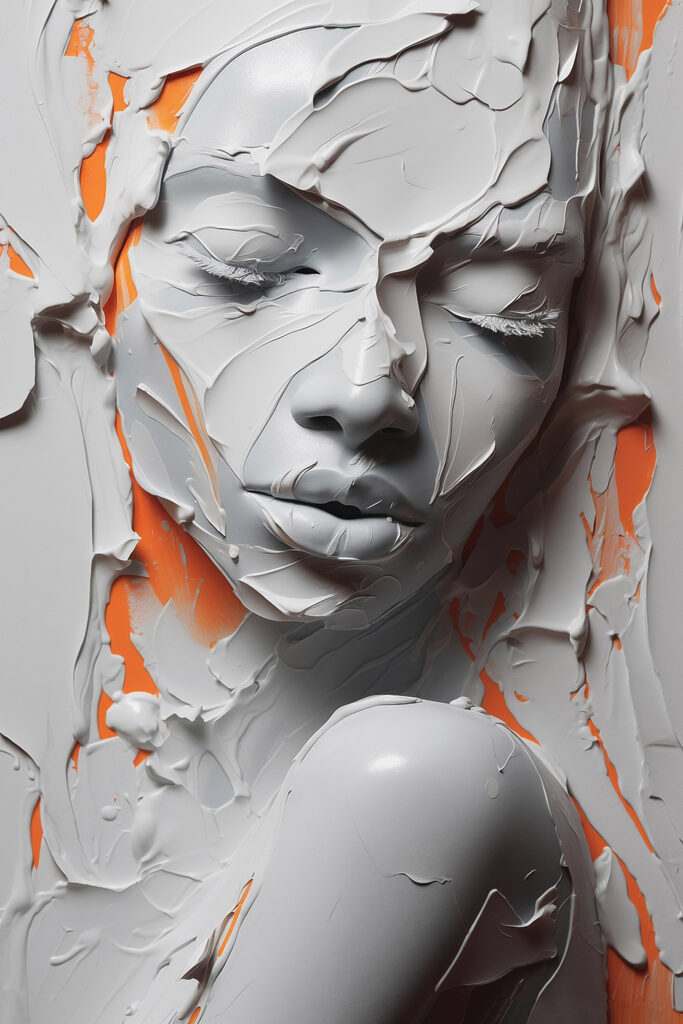 Woman's face covered in white paint