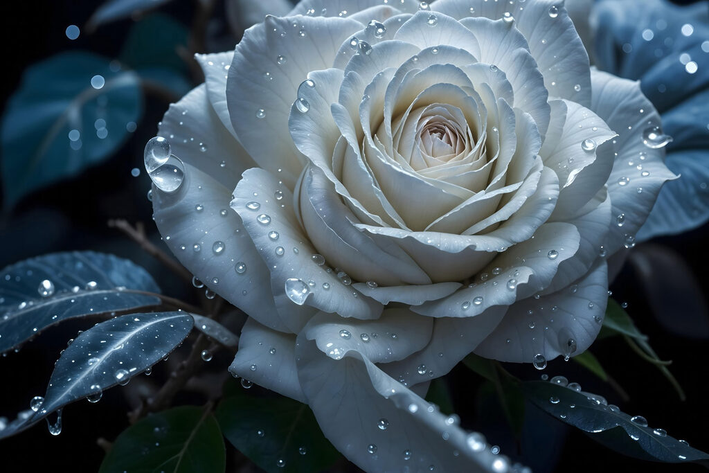 White rose with water drops on it White rose with water drops on it