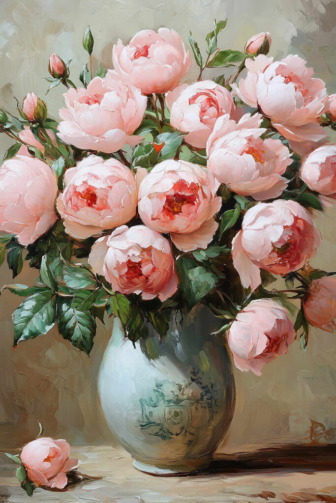 Painting of pink flowers in a vase