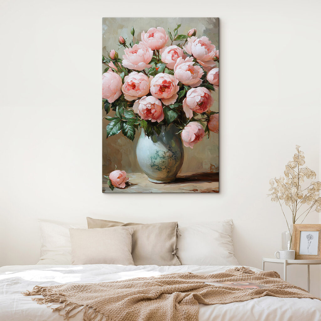 Painting of pink flowers in a vase
