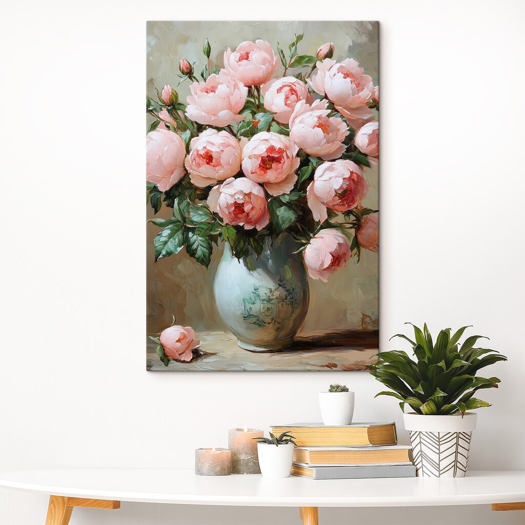 Painting of pink flowers in a vase