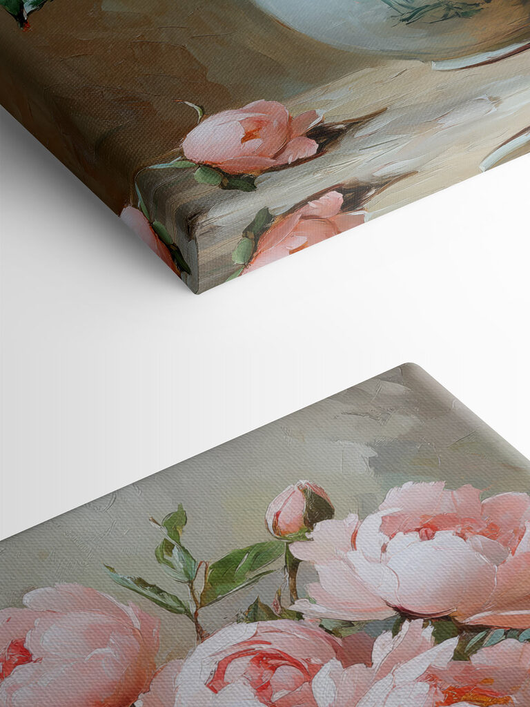 Painting of pink flowers in a vase