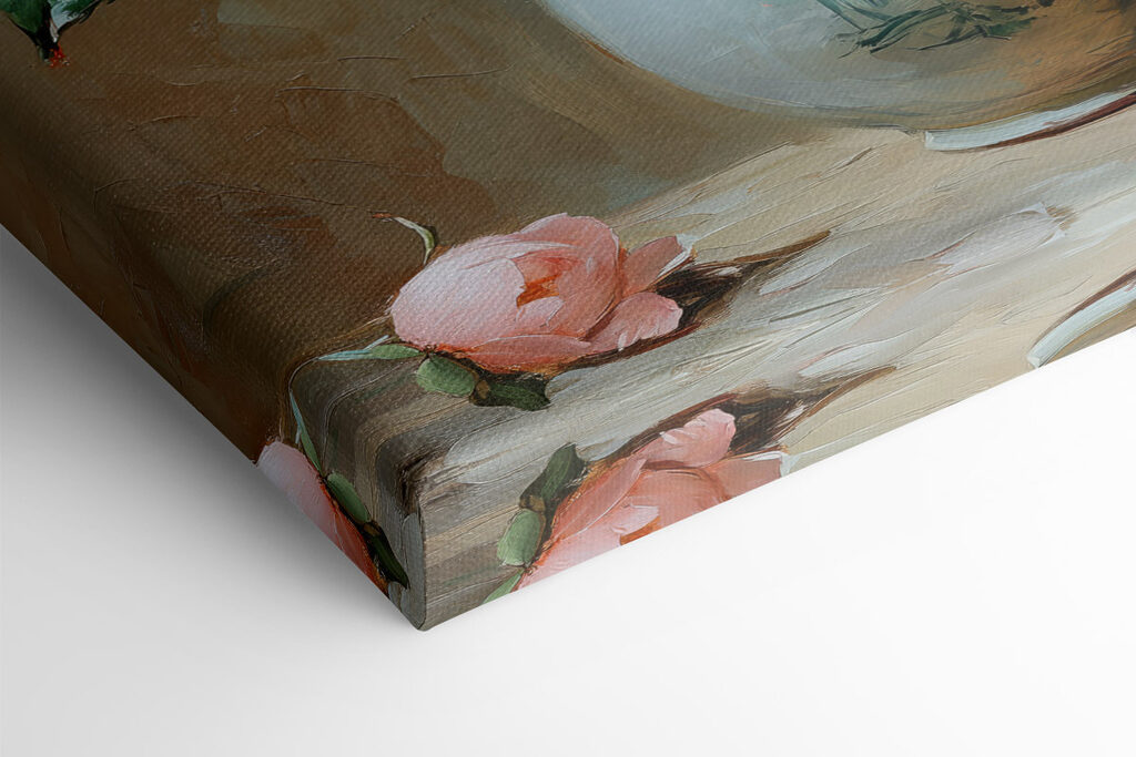 Painting of pink flowers in a vase