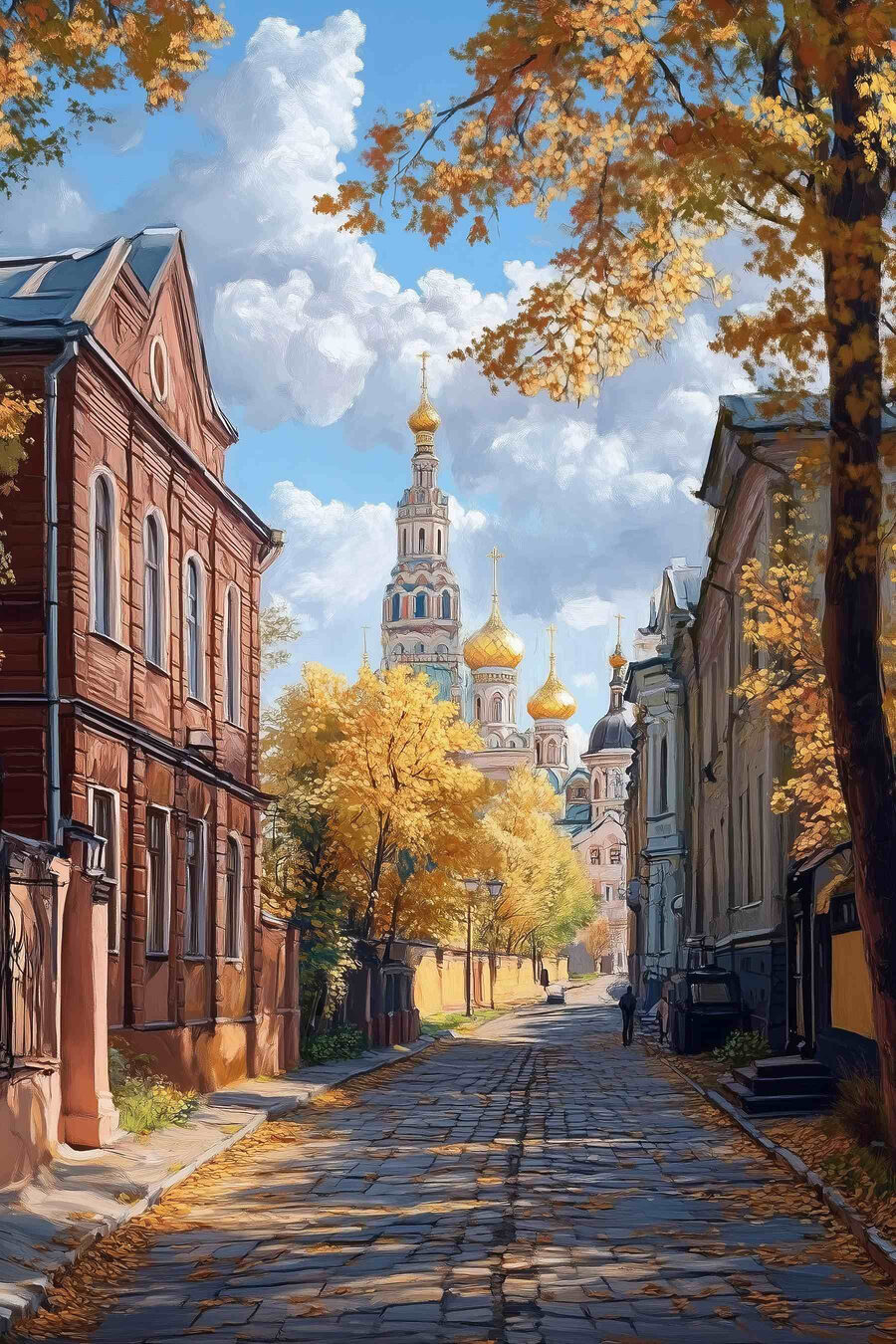 Ulica z budynkami i drzewami Ulica z budynkami i drzewami